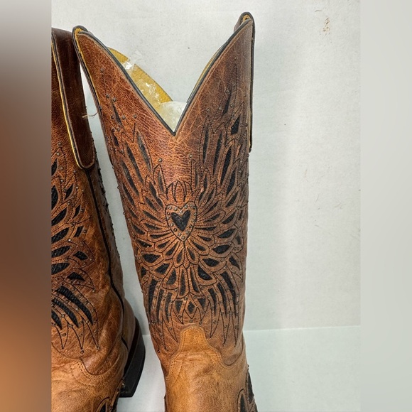 Cavender's Brown Leather Glitter Angel Wings Western Boots Size 8B. - Picture 2 of 12